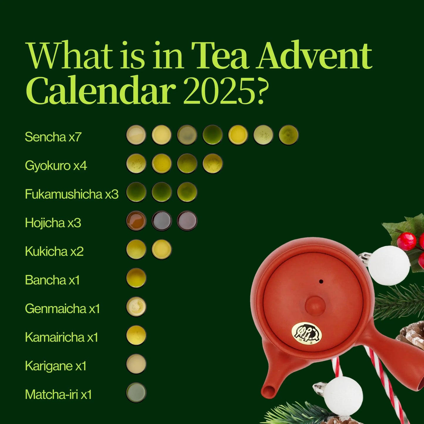 Zelený čaj adventní kalendář s konvičkou