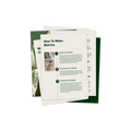 A stack of printed matcha-making instruction sheets fanned out on a white background, with one sheet showing the title 'How To Make Matcha' and step-by-step instructions.